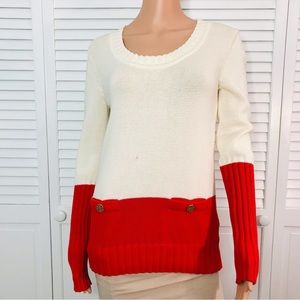 Tory Burch Color Block Sweater in Res and White, Size Medium